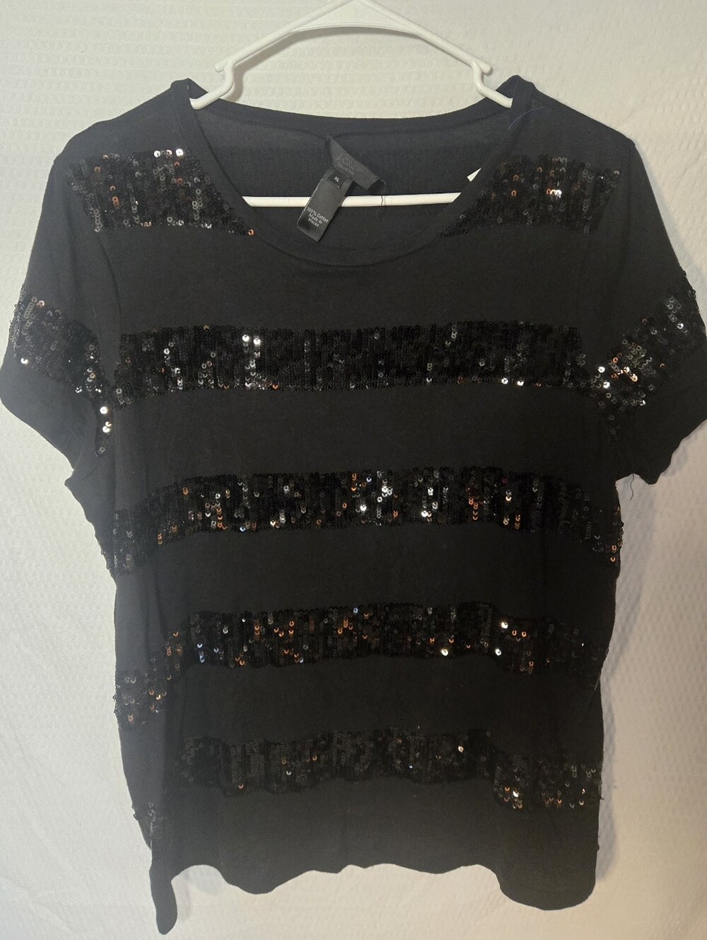 J. Crew Black Short Sleeve Sequin Stripe Tee